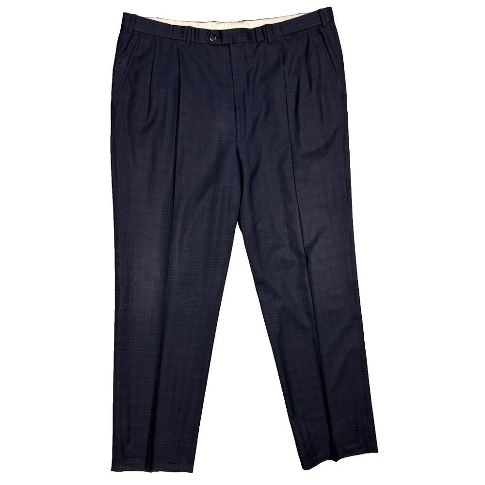Brioni Dress Pants Super 150s Wool Trousers Blue Windowpane Italy 40x31